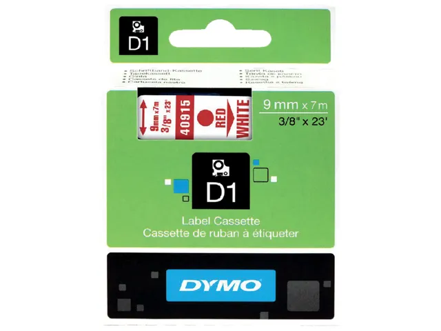Labeltape Dymo D1 40915 720700 9mmx7m polyester rood op wit