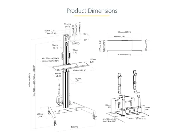Mobiele Werkplek met Monitorsteun CPU Houder