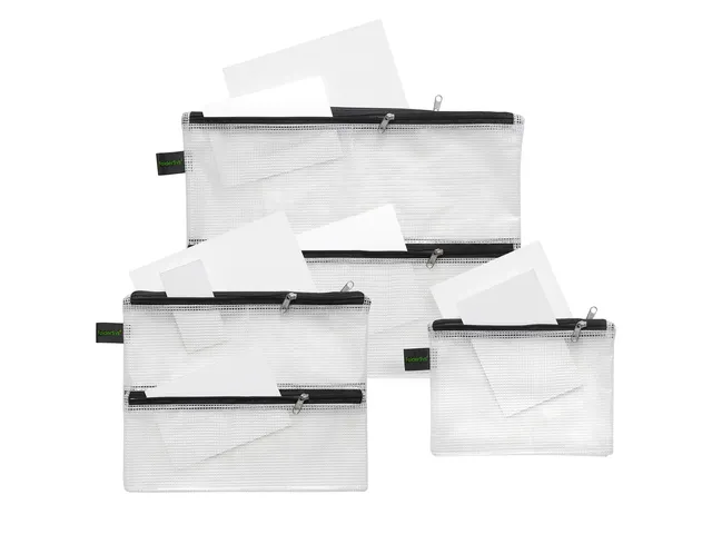 Trousse Foldersys A4 EVA transp sans PVC 4 comp fermeture éclair noir