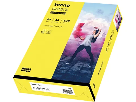 Inapa Tecno colors Gekleurd papier A4 Geel 80 gram 500vel