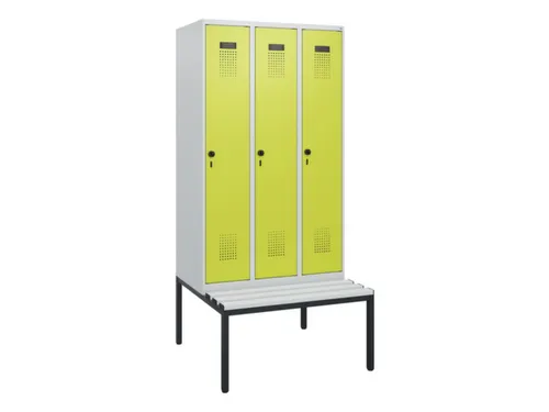 locker met bank,HxBxD 1950x900x815mm,3vak,vak B 300mm,draaigrendel