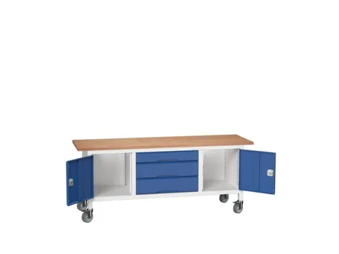 werkbank,HxBxD 830x2000x600mm,multiplexblad,uitrusting: 3laden,2kasten