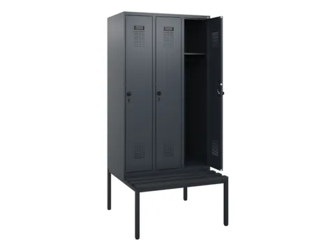 locker met bank,HxBxD 1950x900x815mm,3vak,vak B 300mm,draaigrendel