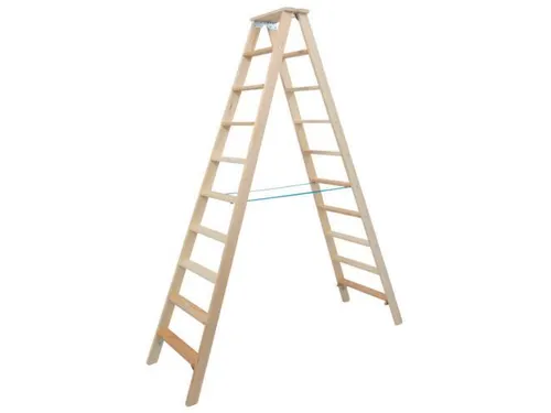 dubbele ladder,beide zijden,2x10treden,Stand H 1,75m,balk L 2,35m,hout