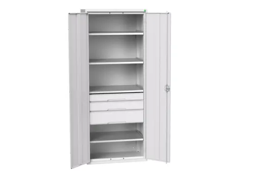 universele kast,HxBxD 2000x800x550mm,4xStalen bodem,3lade(n)