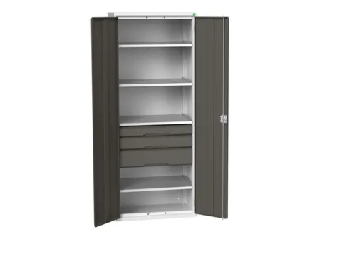 universele kast,HxBxD 2000x800x550mm,4xStalen bodem,3lade(n)