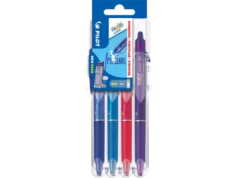 Rollerpen Pilot Frixion Ball Clicker 0.7 Set2Go 4 st Blauw Roze Violet