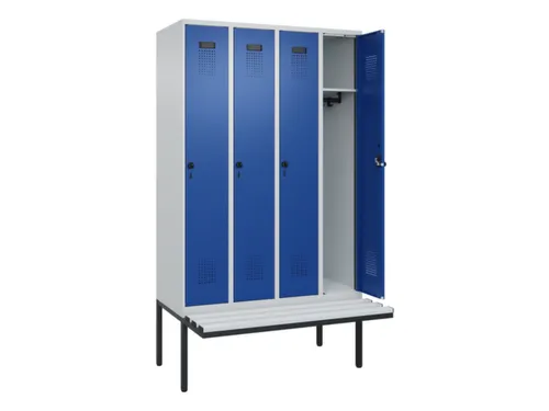 locker met bank,HxBxD 2120x1200x815mm,4vak,vak B 300mm,draaigrendel