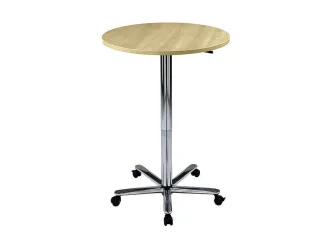zuilheftafel,HxØ 720-1140x800mm,rond,voetkruis verchroomd,blad esdoor - 1