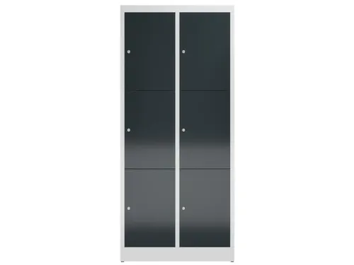 Lockerkast 1800x800x500mm 2x3 vakken cilinderslot, sokkel, RAL7016