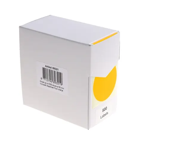 Etiquette sur rouleau 50mm orange fluo + dévidoir 500 pièces