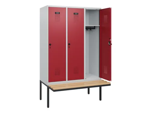 locker met bank,HxBxD 1950x1200x815mm,3vak,vak B 400mm,draaigrendel