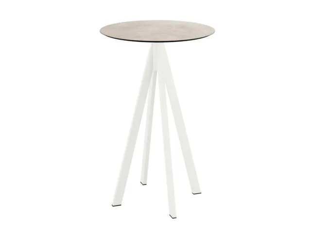 statafel,HxØ 1090x700mm,rond,4voeten wit,blad HPL Moonstone