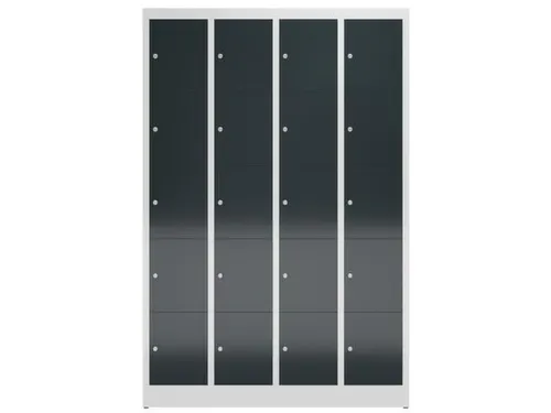 Lockerkast 1800x1185x500mm 4x5 vakken cilinderslot, sokkel, RAL7016