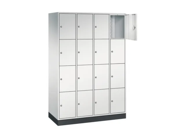lockerkast,RAL 7035,HxBxD 1950x1220x500mm,4x4vakken,cil.-slot,sokkel