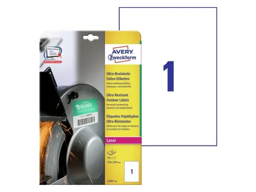 Etiket Avery Zweckform L7917-10 210x297mm polyethyleen wit 10 stuks