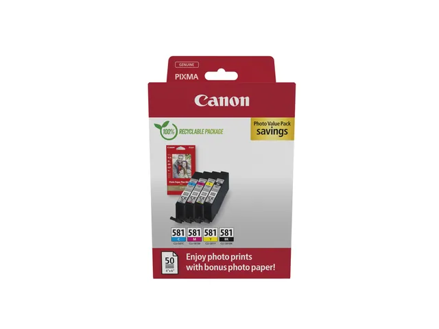 Canon CLI-581 Inktcartridges Zwart + 3 Kleuren Set
