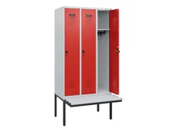 locker met bank,HxBxD 1950x900x815mm,3vak,vak B 300mm,draaigrendel