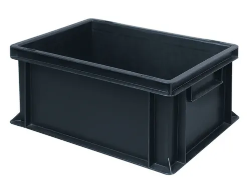 ESD-stapelbak,HxLxB 220x400x300mm,21l,PP,zwart,Wanden gesloten