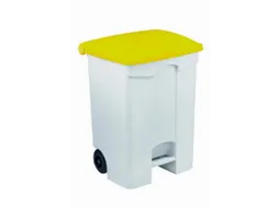 Contitop,mobiele afvalbak met pedaal 70L wit/geel