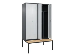 PBM-locker met bank,HxBxD 2120x1200x815mm,4vak,vak B 300mm,cil.-slot - 2