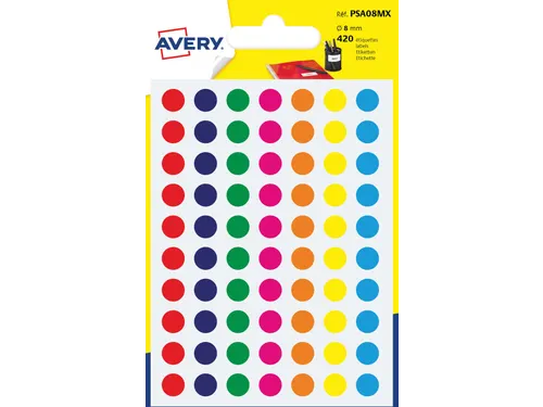 PSA08MX ronde markeringsetiketten diameter 8mm assorti