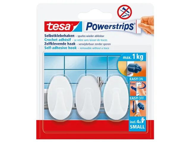 Haken tesa Powerstrips SMALL Ovaal zelfklevend verwijderbaar wit 3 stu