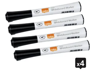 Viltstift Nobo whiteboard Glide fijn zwart 1mm 4st - 2