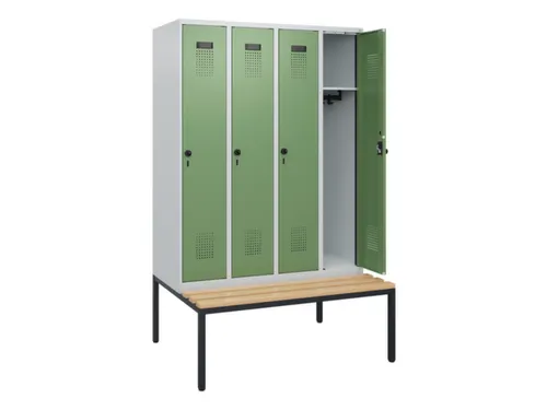 locker met bank,HxBxD 1950x1200x815mm,4vak,vak B 300mm,draaigrendel