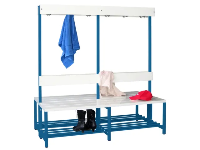 dubbele zitbank HxLxD 1600x1500x770mm Kunststof Wit RAL5010 Blauw