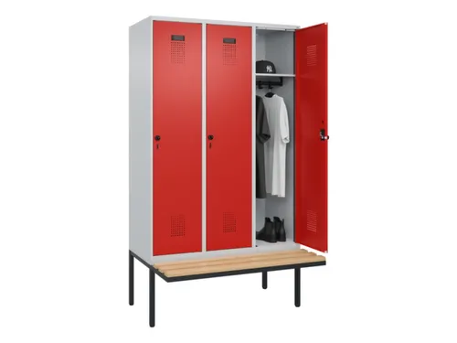 locker met bank,HxBxD 2120x1200x815mm,3vak,vak B 400mm,draaigrendel