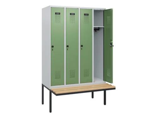 locker met bank,HxBxD 1950x1200x815mm,4vak,vak B 300mm,draaigrendel