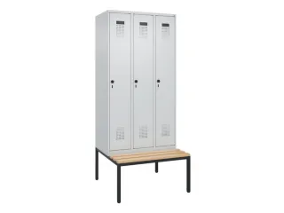 locker met bank,HxBxD 2120x900x815mm,3vak,vak B 300mm,draaigrendel - 3