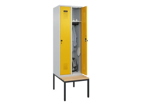 locker met bank,HxBxD 2120x600x815mm,2vak,vak B 300mm,draaigrendel