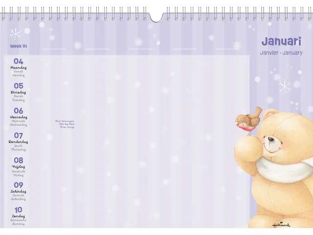 Familiekalender 2027 Forever Friends A4 internationaal