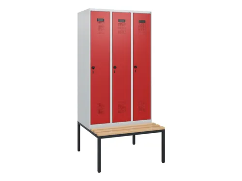 locker met bank,HxBxD 1950x900x815mm,3vak,vak B 300mm,draaigrendel