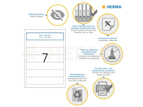 Herma 8620 Rugetiket smal 192x38mm Wit permanent klevend 70 stuks