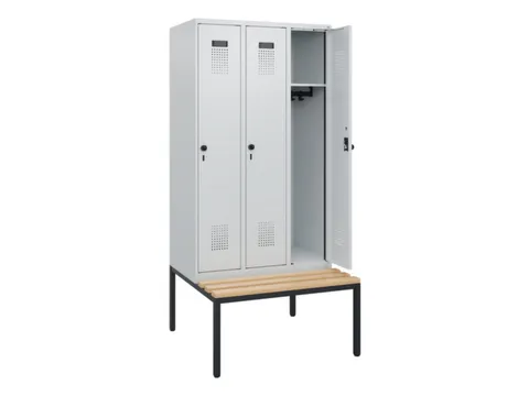 locker met bank,HxBxD 1950x900x815mm,3vak,vak B 300mm,draaigrendel
