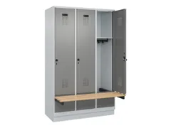 locker met bank,HxBxD 1950x1200x815mm,3vak,vak B 400mm,draaigrendel