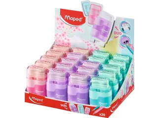Puntenslijper Maped Connect 2-gaats met gum display à 20 stuks pastel - 1