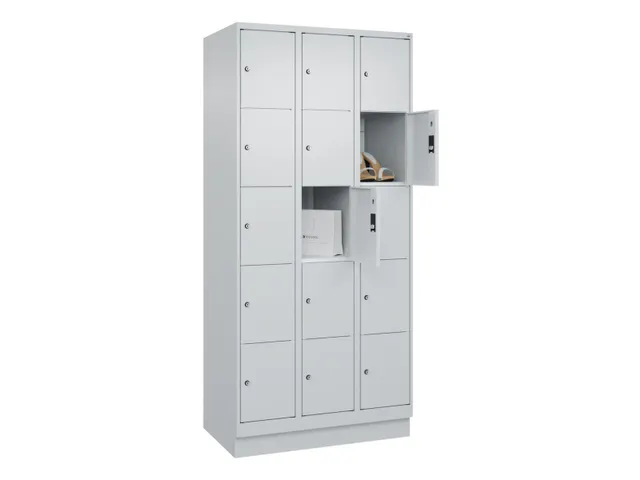 lockerkast,HxBxD 1950x900x500mm,3x5vakken,vak B 300mm,cil.-slot,sokkel