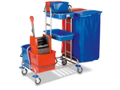 reinigingswagen,mopwringer,zakhouder,bak,emmer 2x6l/2x17l ROOD/BLAUW