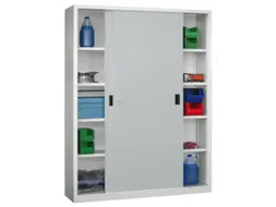 Schuifdeurkast 1950x1500x400mm 5 Oh Cilinderslot Tussenwand Ral7035