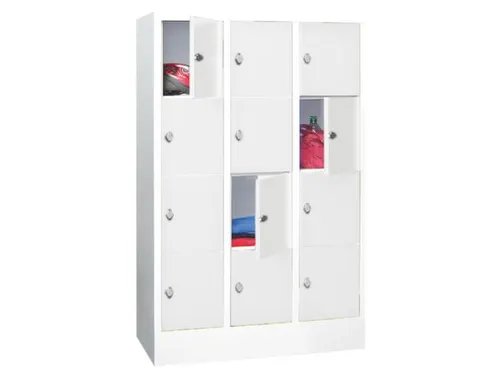 lockerkast,HxBxD 1518x900x500mm,3x4vakken,RAL7035,front RAL6011