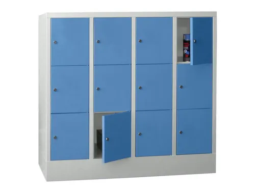 lockerkast,HxBxD 1187x1600x500mm,4x3vakken,RAL7035,front RAL5012