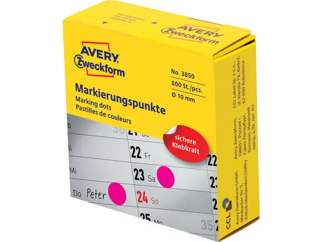 Avery marking dots, diameter 10mm, rol met 800 stuks, rood