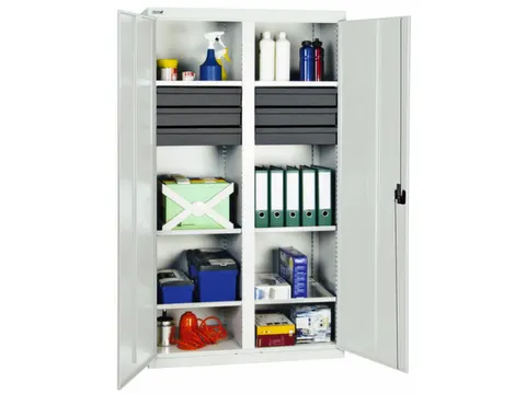 Materiaalkast 1800x1000x500mm 6legborden Uitschuifbaar 6laden Ral7035