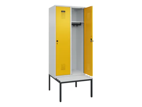 locker met bank,HxBxD 2120x800x815mm,2vak,vak B 400mm,draaigrendel
