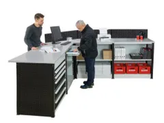 balie-set,HxBxD 1035x3572x1836mm,blad spaanplaat,inox grijs