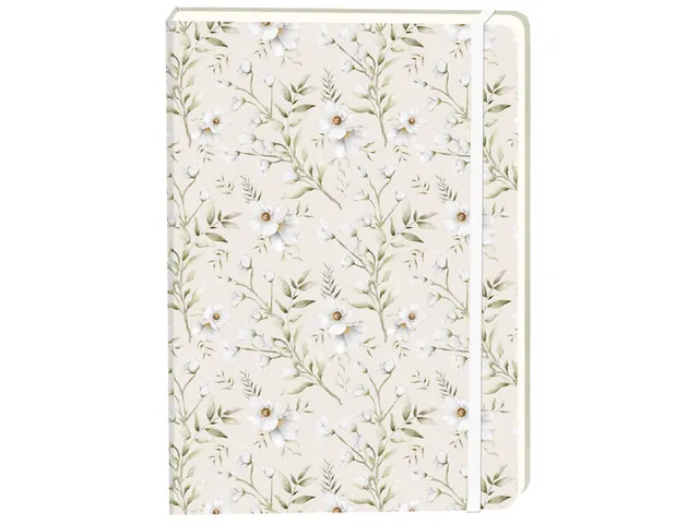 Notitieboek witte bloemen A5 lijn 92 pagina's softcover creme